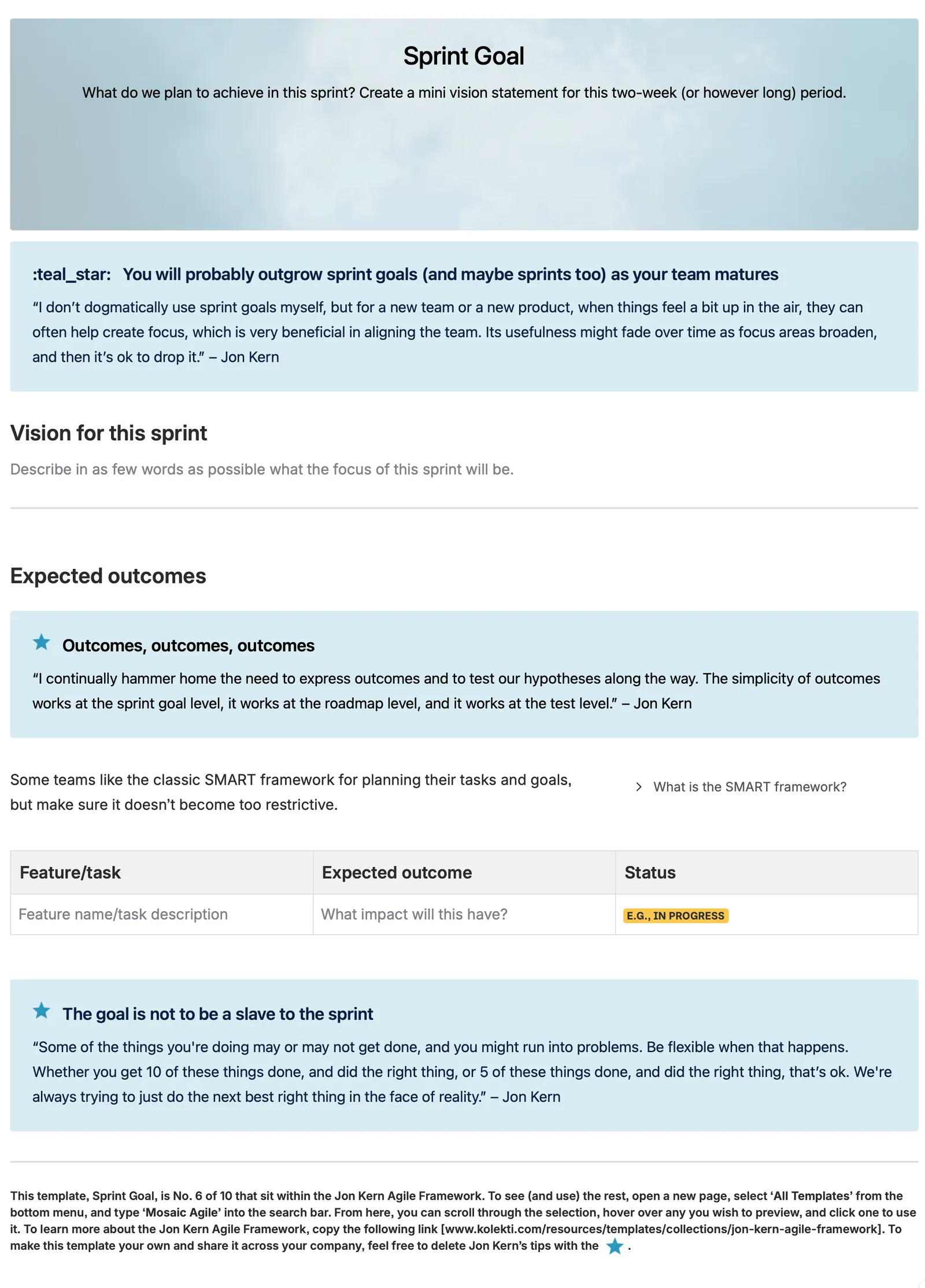 Published sprint goal template