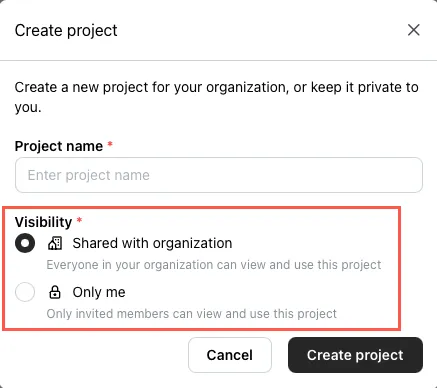 Project visibility settings