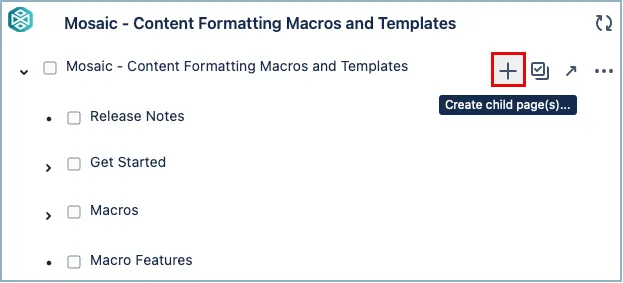 Create button highlighted in the page toolbar.