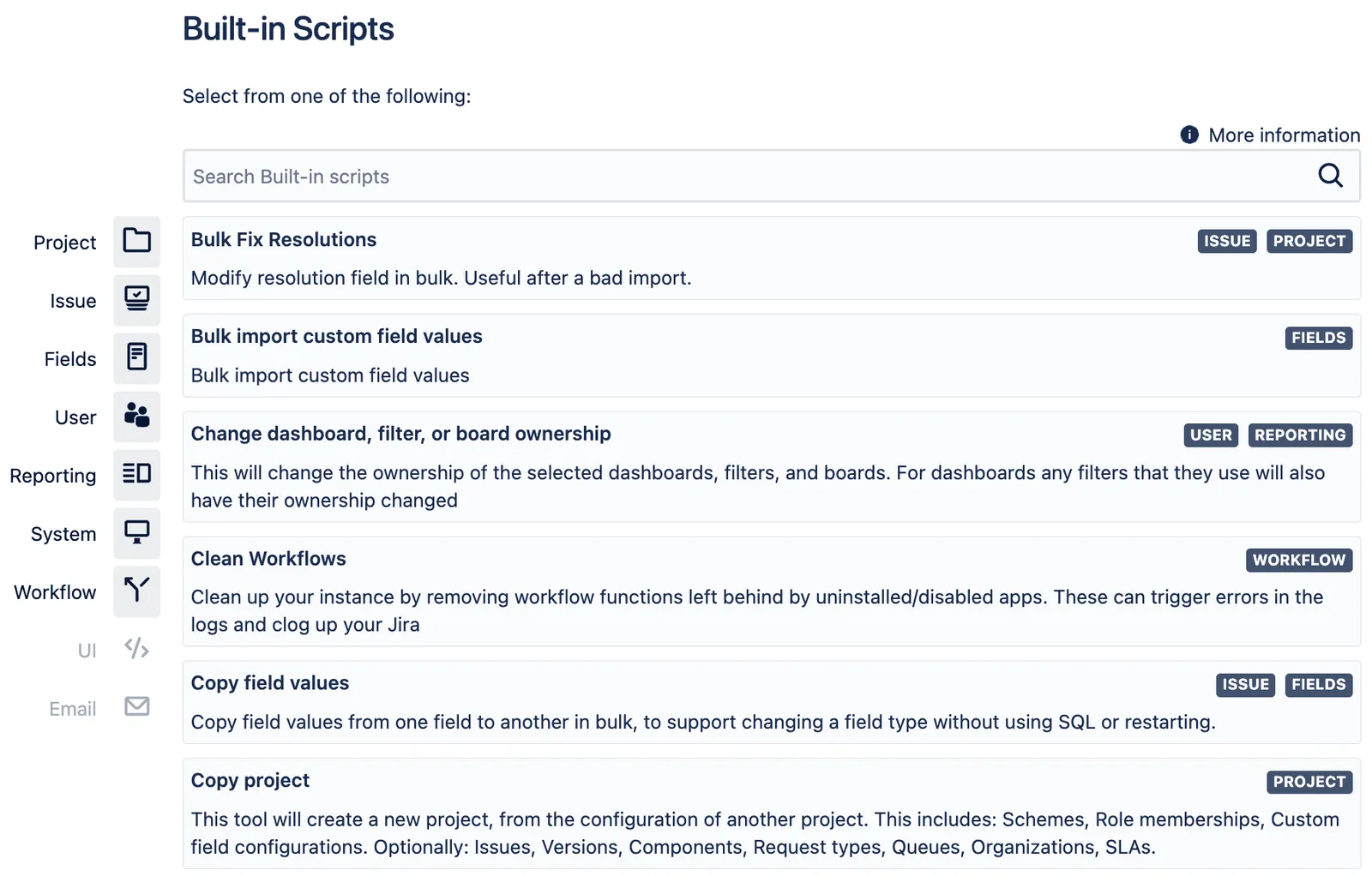 Image of the built-in scripts page