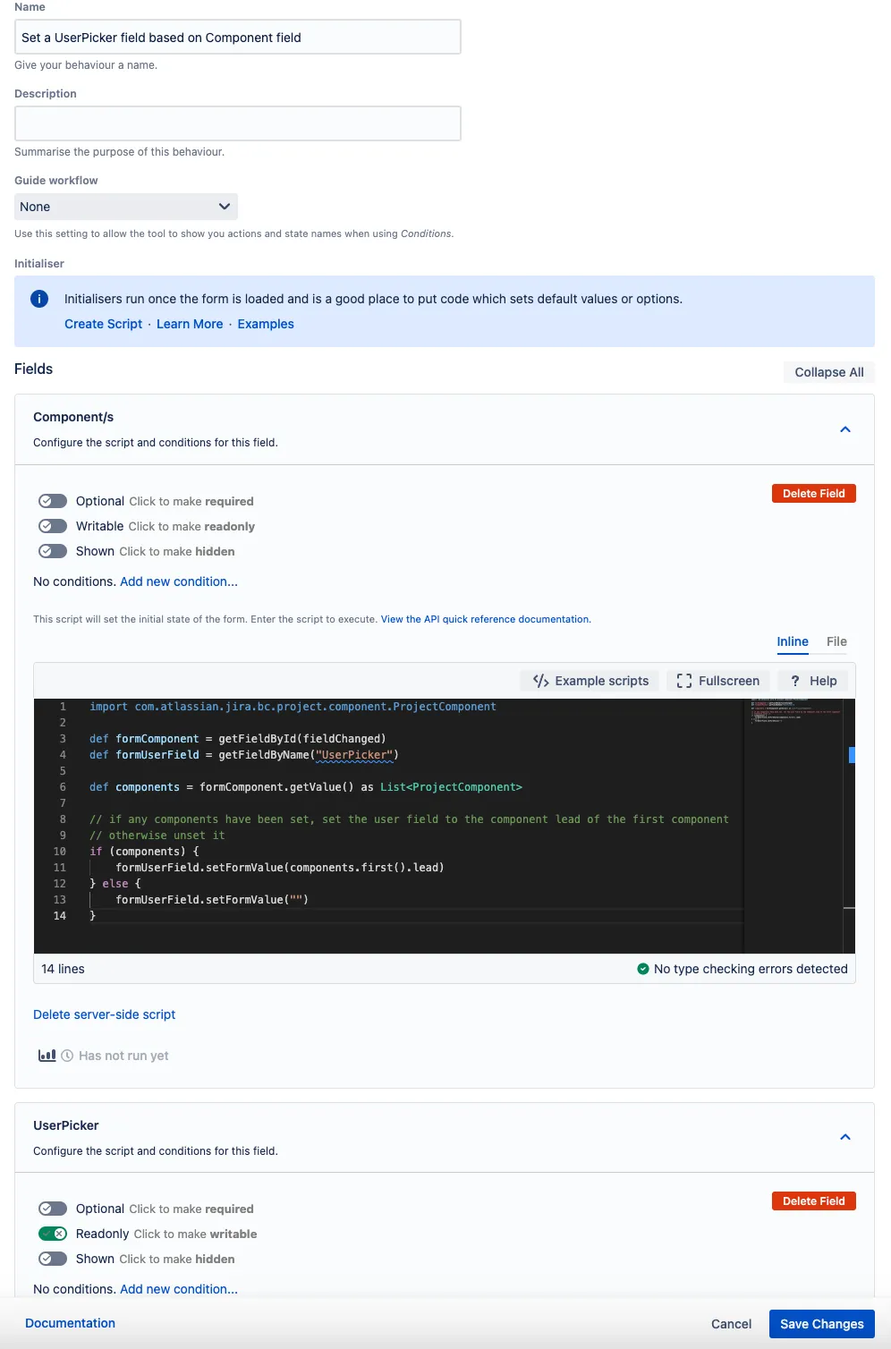 UserPicker field set to Readonly.