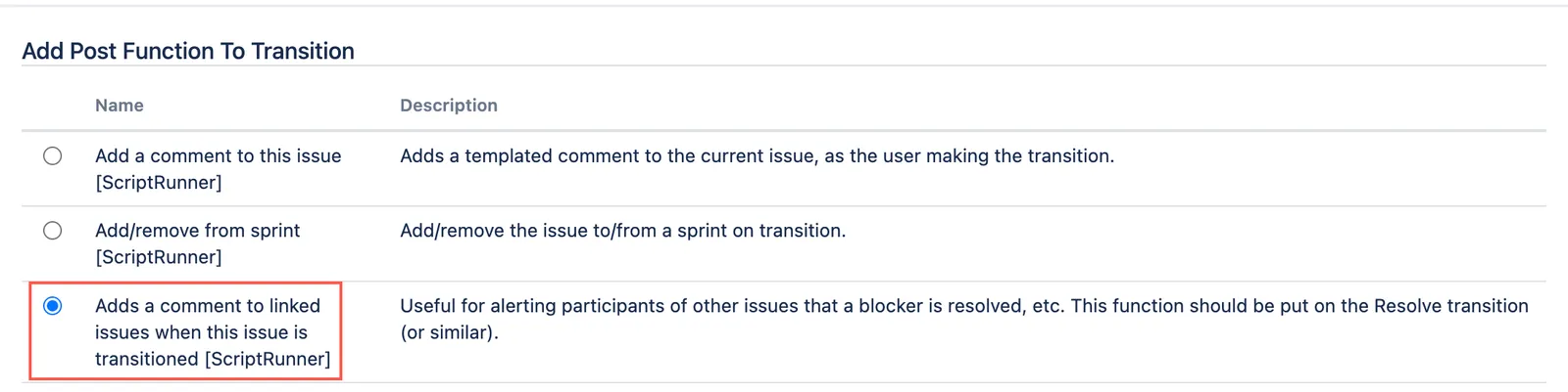 Adds a comment post function selection