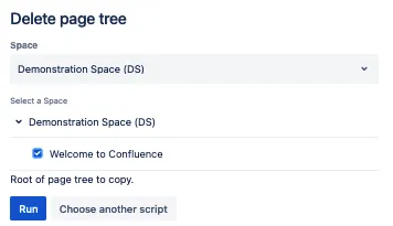 The Delete page tree script with the specified details.