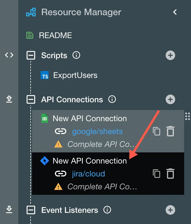 The New API Connection shown in the Resource Manger.