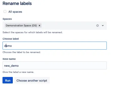 The Rename labels script with the specified detials.