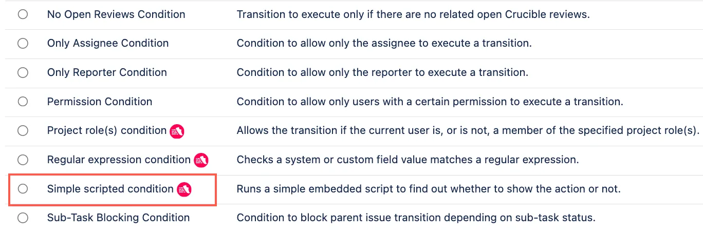 Simple scripted condition icon in the workflow configuration interface