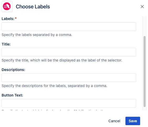 The Choose Label field options.