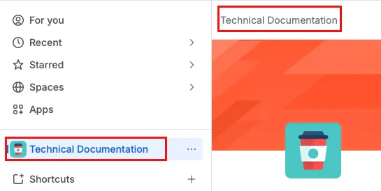 The updated name of the space highlighted.