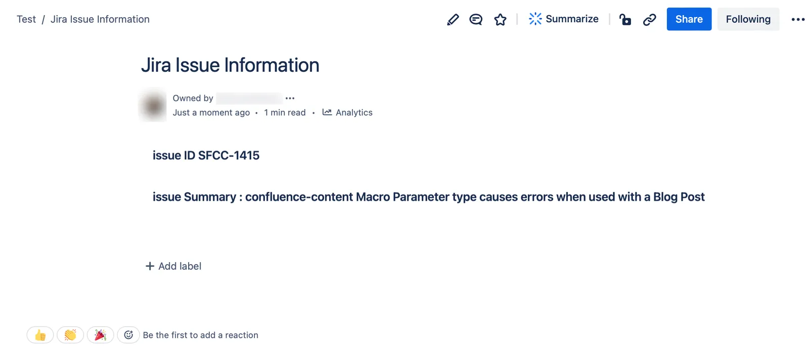 The example macro on a published page.