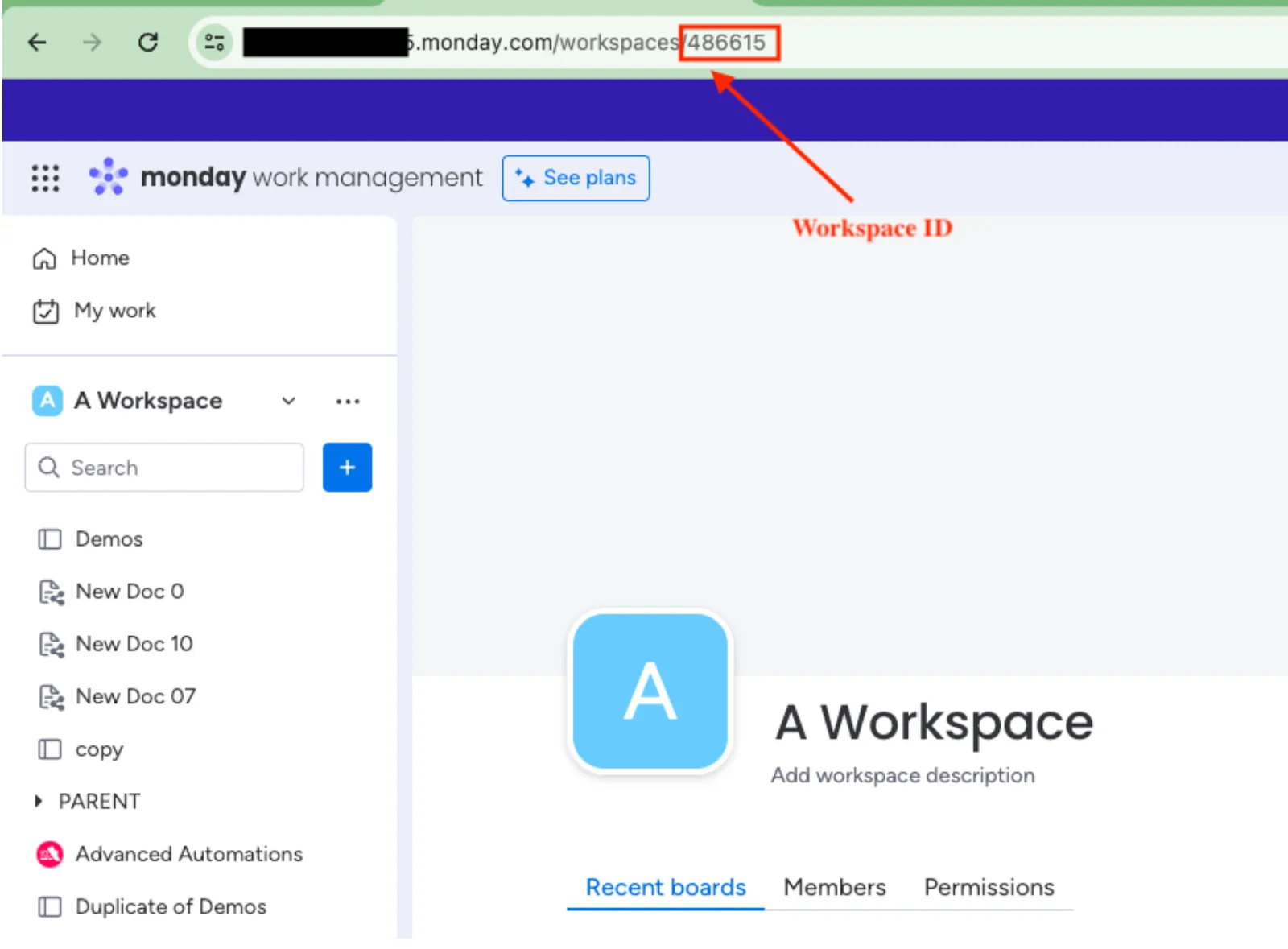 The workspace ID shown in the URL.