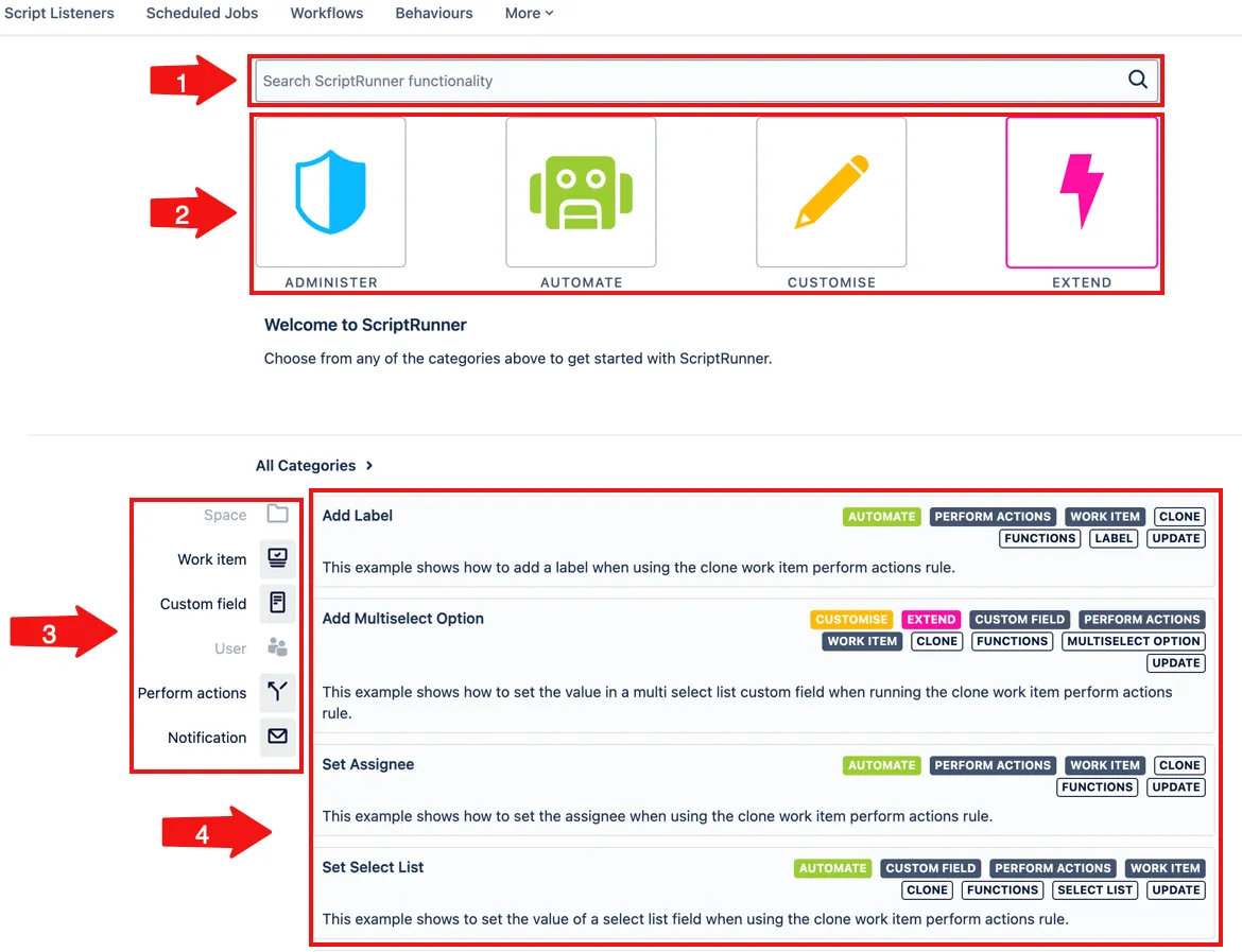 Screenshot of the Browse page with key elements numbered to match the explanations in the numbered list above.