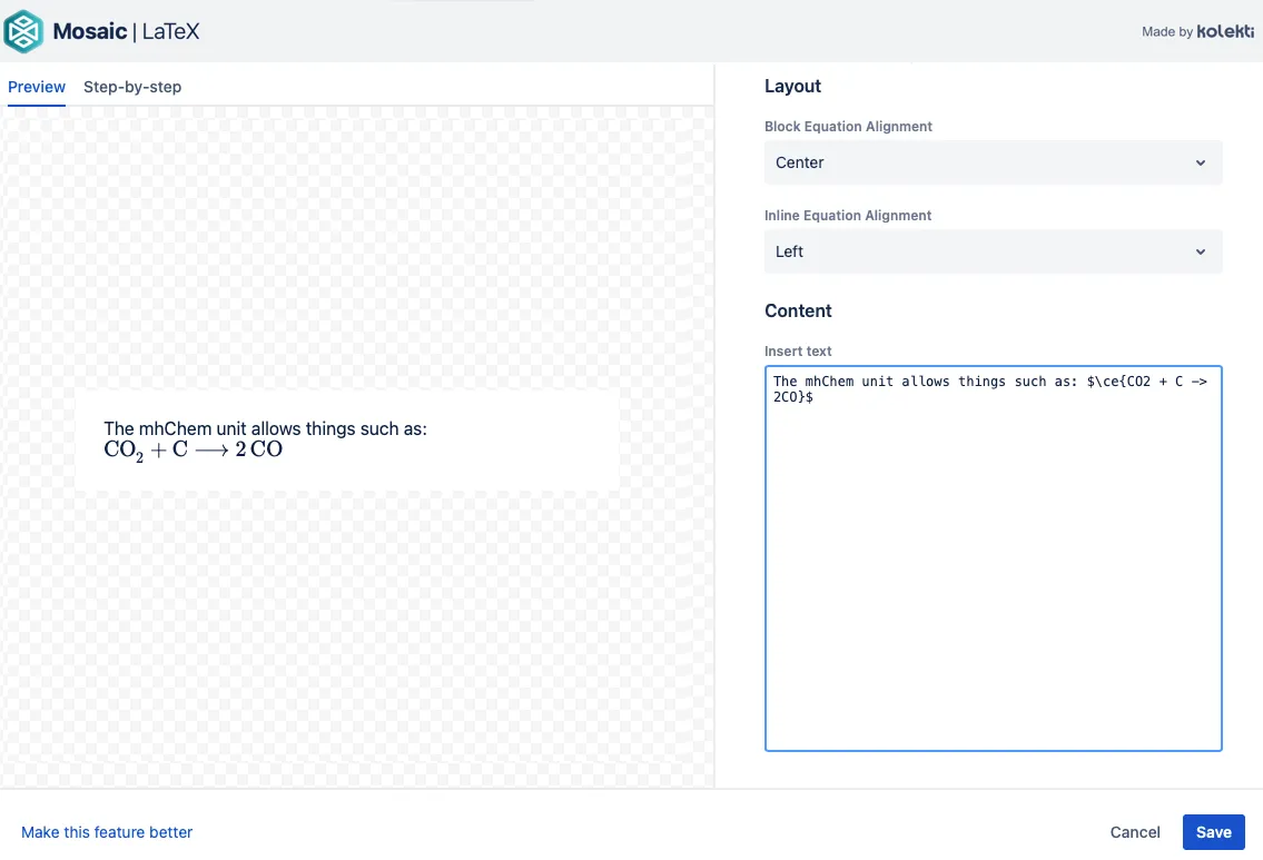 LaTeX editor with Chemistry examples