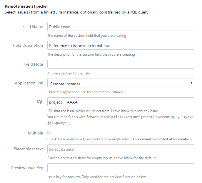Creating a remote issue picker field in the ScriptRunner Admin interface