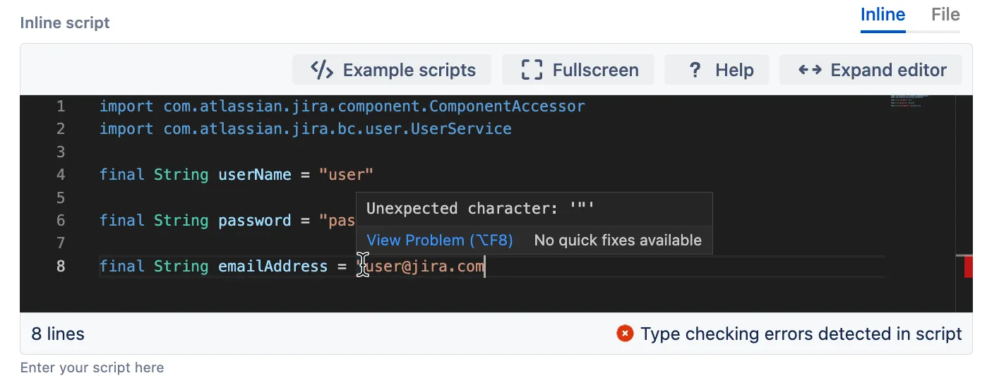Example of an error in a script.