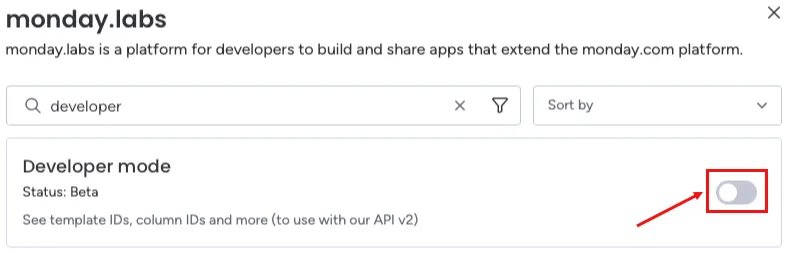 Toggle the slider button to enable developer mode