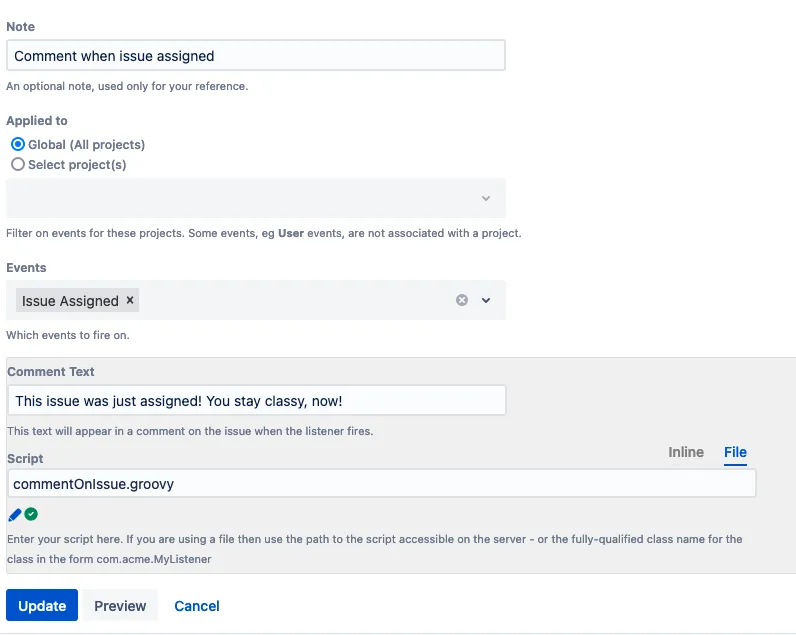 Issue Assigned listener form