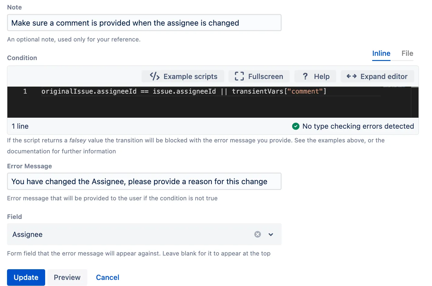 Assignee validator configuration screen