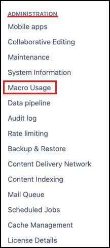 Confluence Macro Usage report page showing Community Forums Plugin macros highlighted