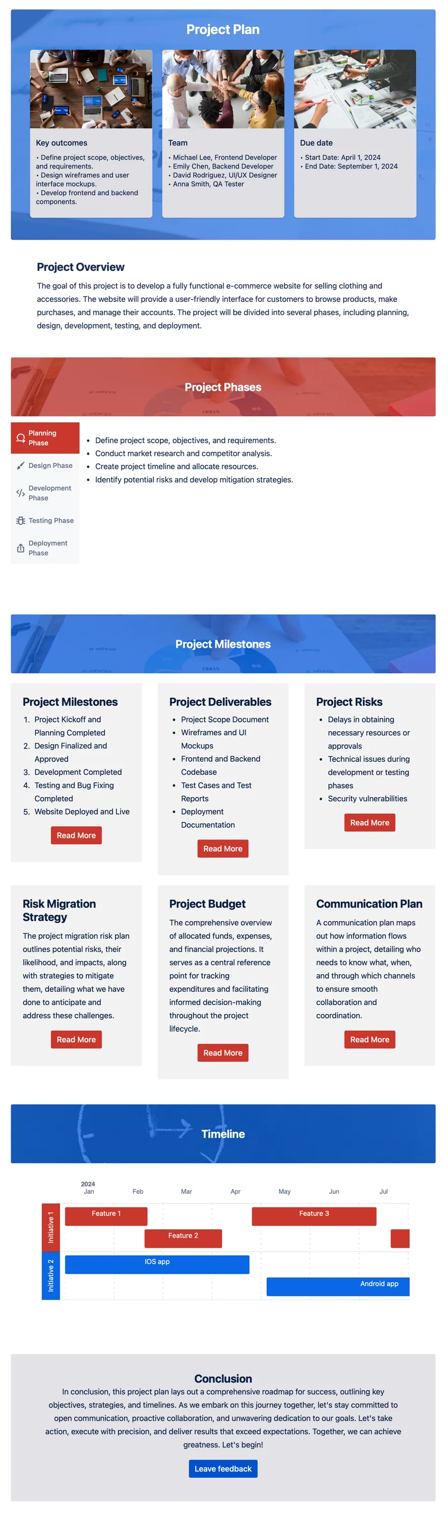 Published project plan template