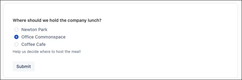 Example of a published form showing a radio button question with multiple selectable options