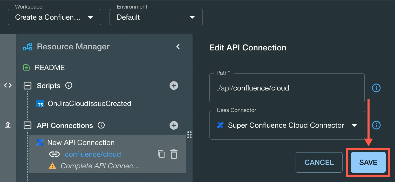 The Save option in the Edit API Connection dialog.