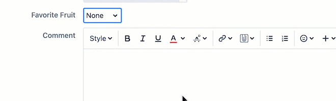 An animated GIF demonstrating the behaviour: selecting Other from the Favorite Fruit field reveals the Favorite Fruit (Other) text field.
