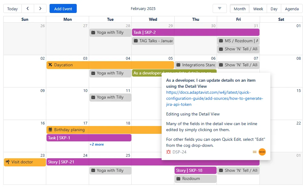 Popup window showing Jira issue details with the issue key link highlighted