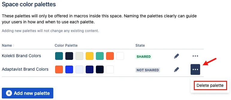 Space settings delete color palette.