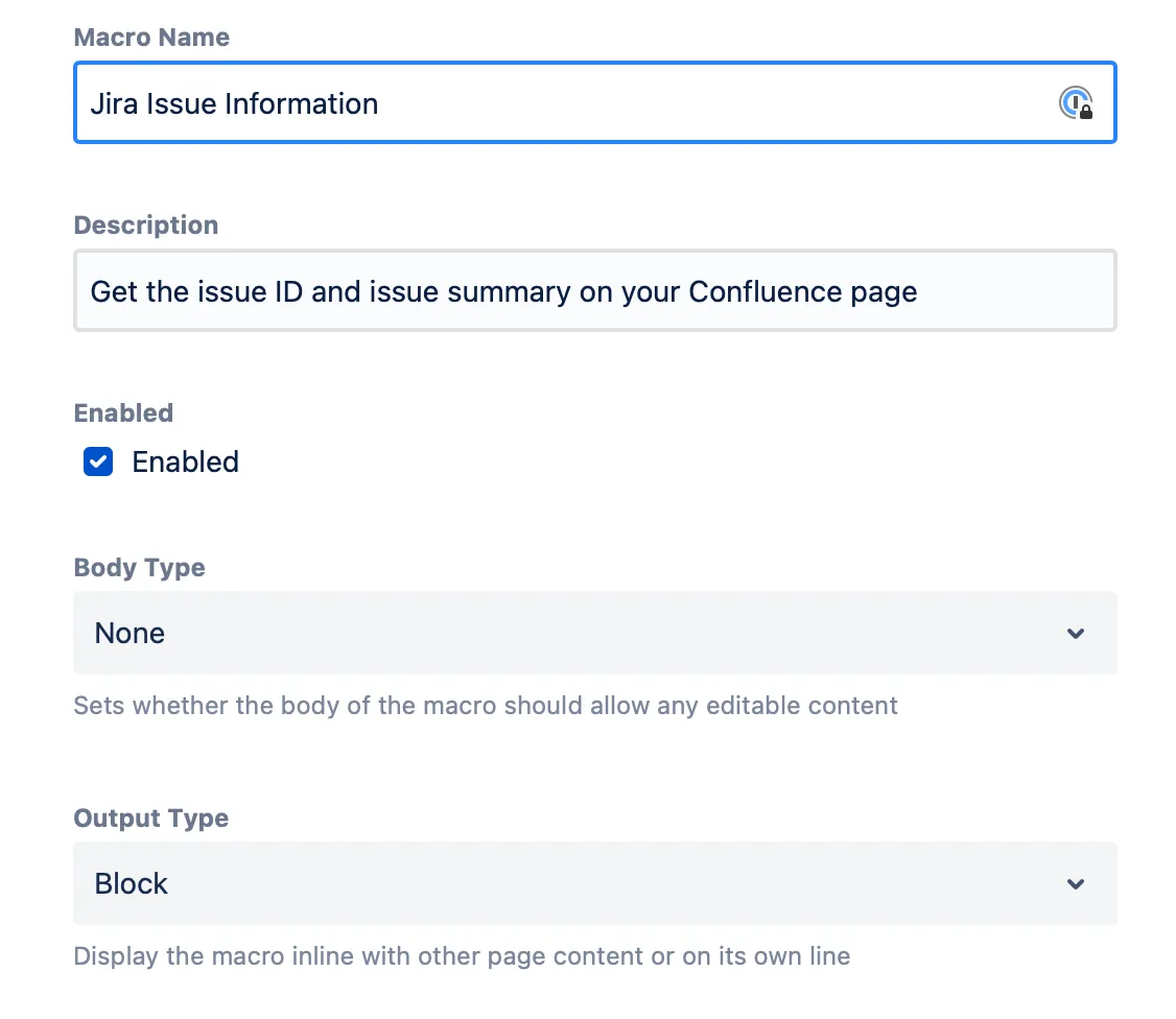 The Custom Macro fields with the specified detials.