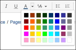 The color options available for text in the Confluence text toolbar menu.