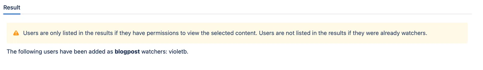 The result message after adding a blog watcher.