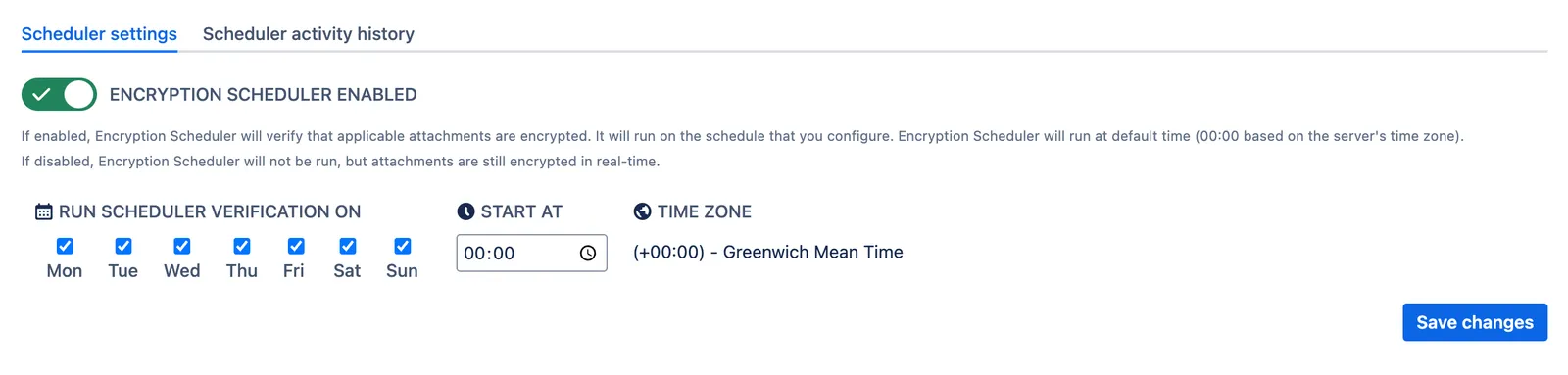 Scheduler settings tab showing the toggle option to enable the Encryption scheduler