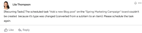 An example of a notification received as a task update.