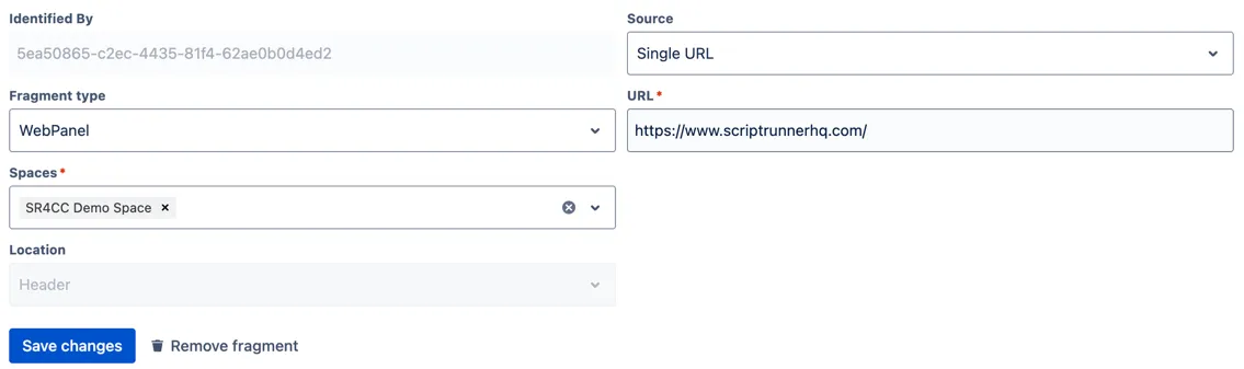 A web panel form with example details.