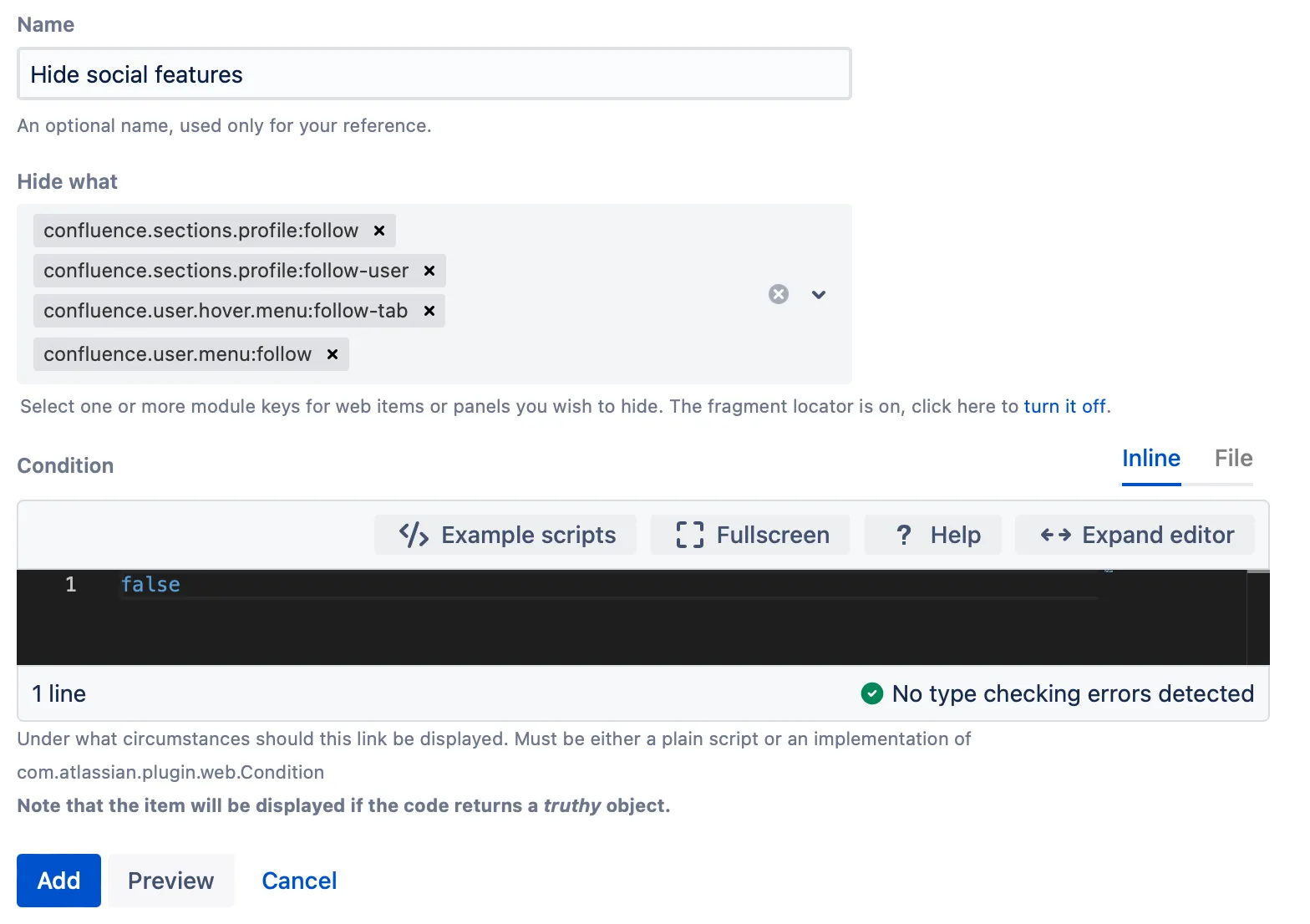 A Web Fragment form with example content.