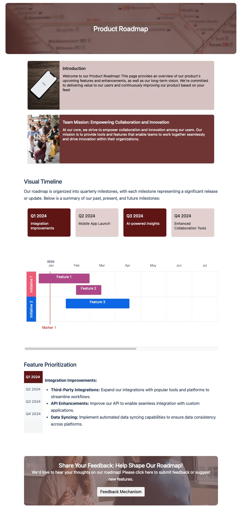 Published product roadmap template