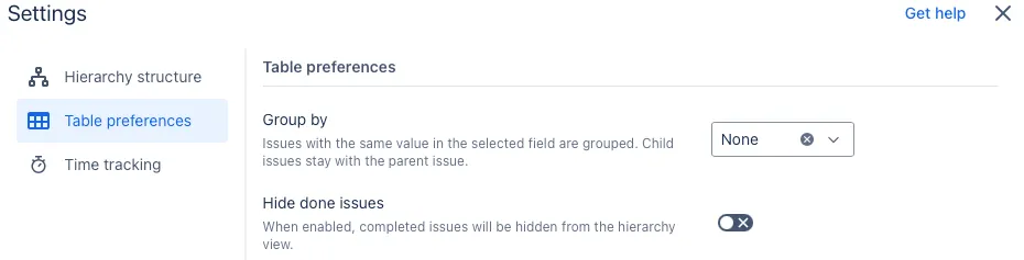 A screenshot showing the Table preferences page of the Settings modal.