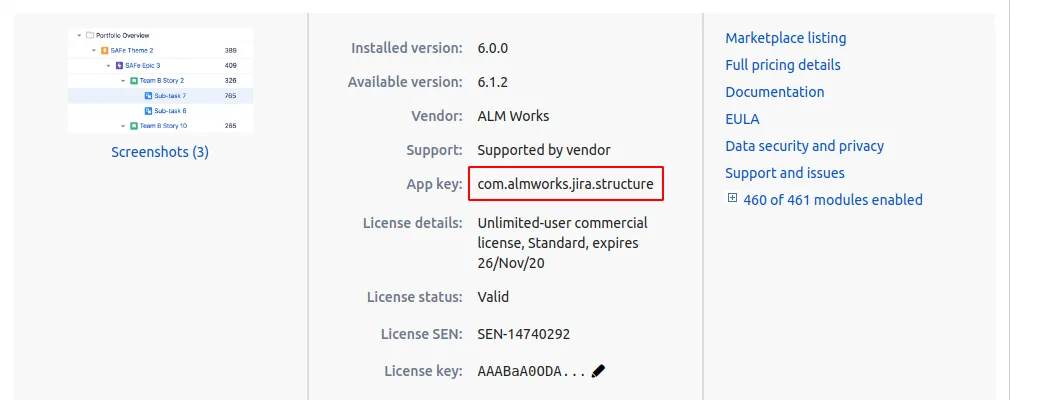 Manage Plugins screen showing the app key used with the @WithPlugin annotation