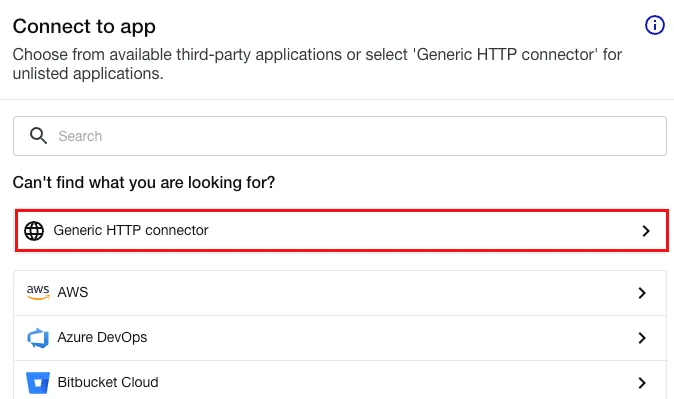 The Generic HTTP Connector option highlighted from the list of connector options.