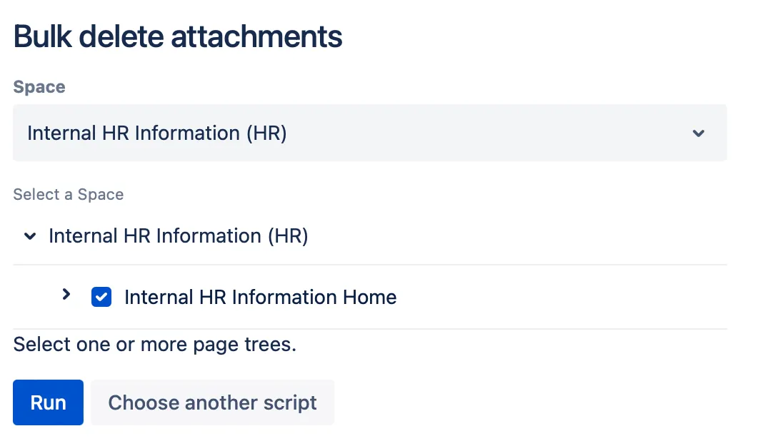 The Bulk delete attachments script with the specified details.