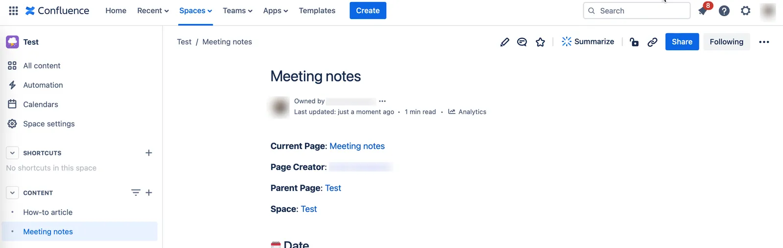 The example macro shown on a published page.