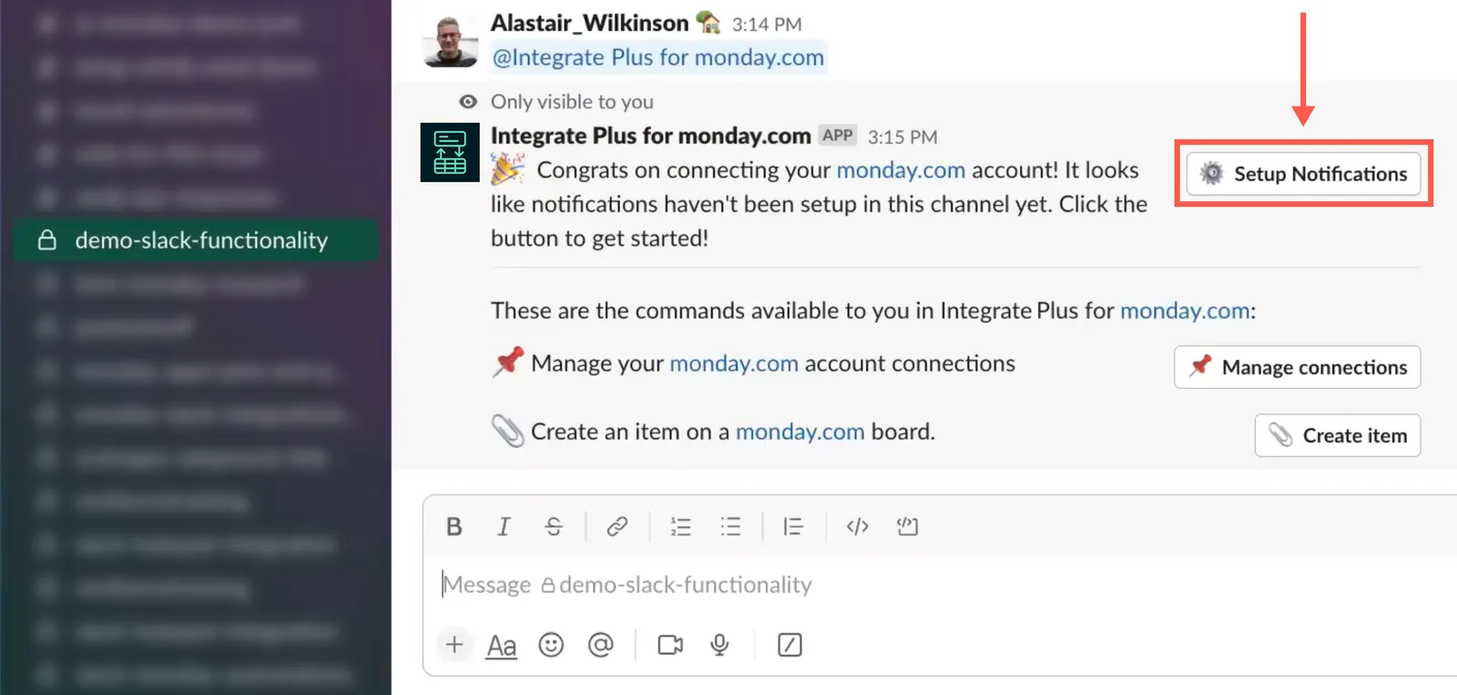 Setup Notifications option in the Slack channel