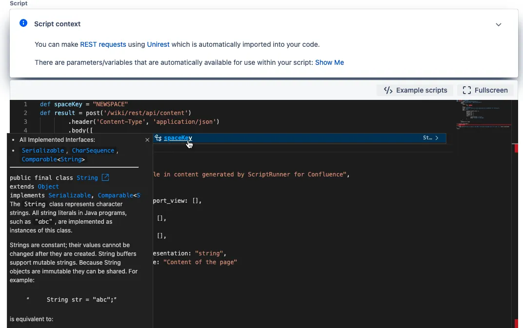 An example of JavaDoc shown in the Code Editor.