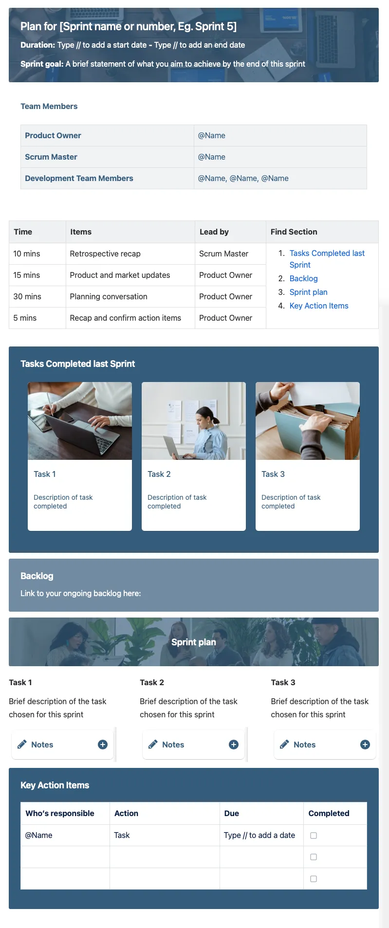 Published Sprint Plan template