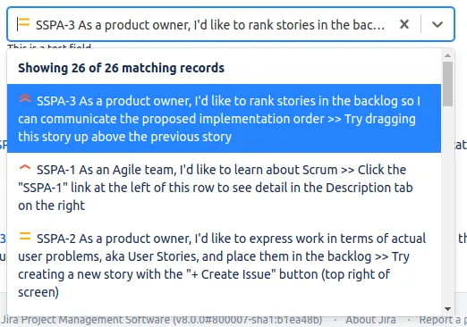 Drop-down menu showing a customised priority icon in the issue search results