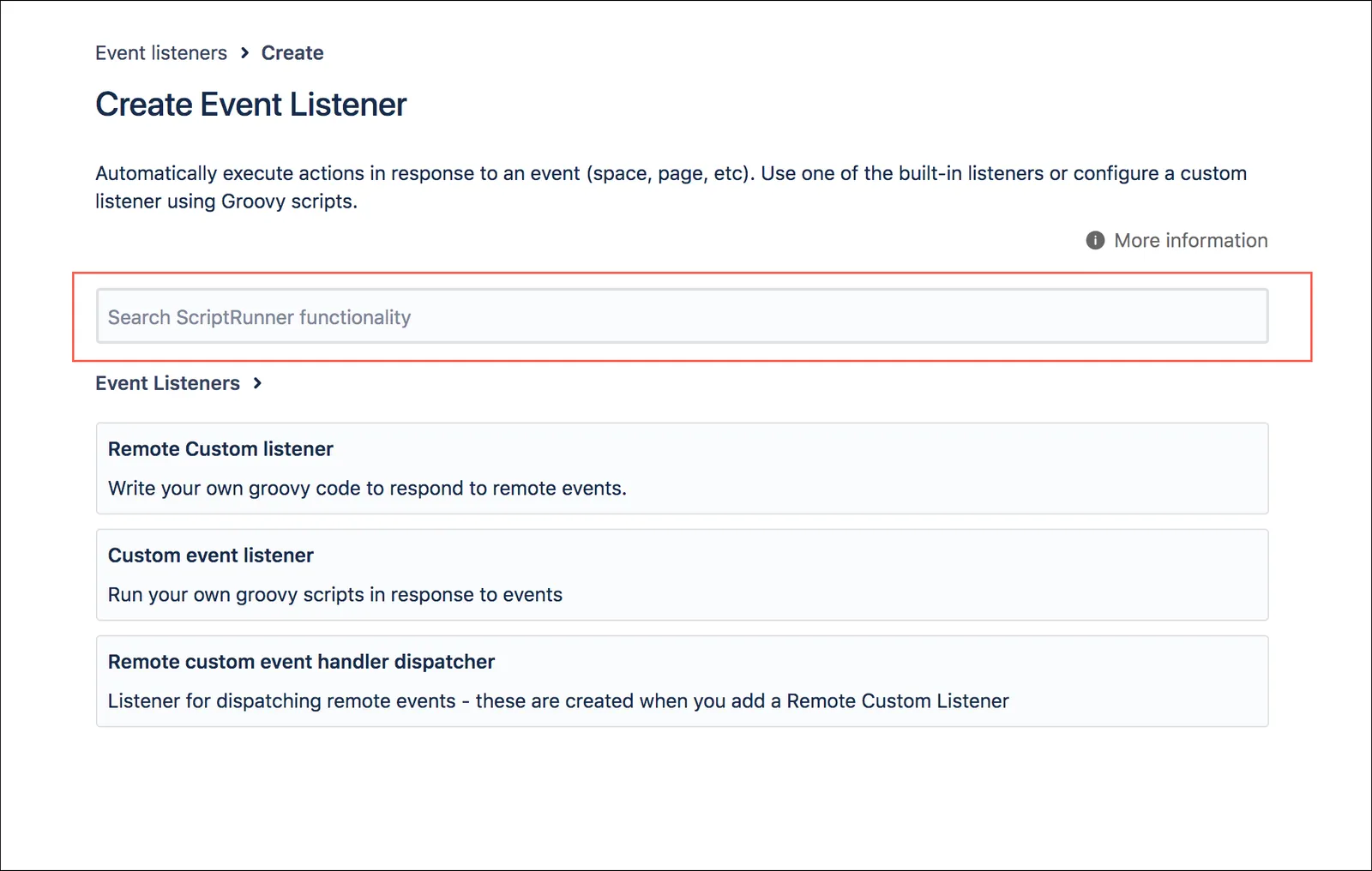 The Search bar in the Create Event Listner screen.