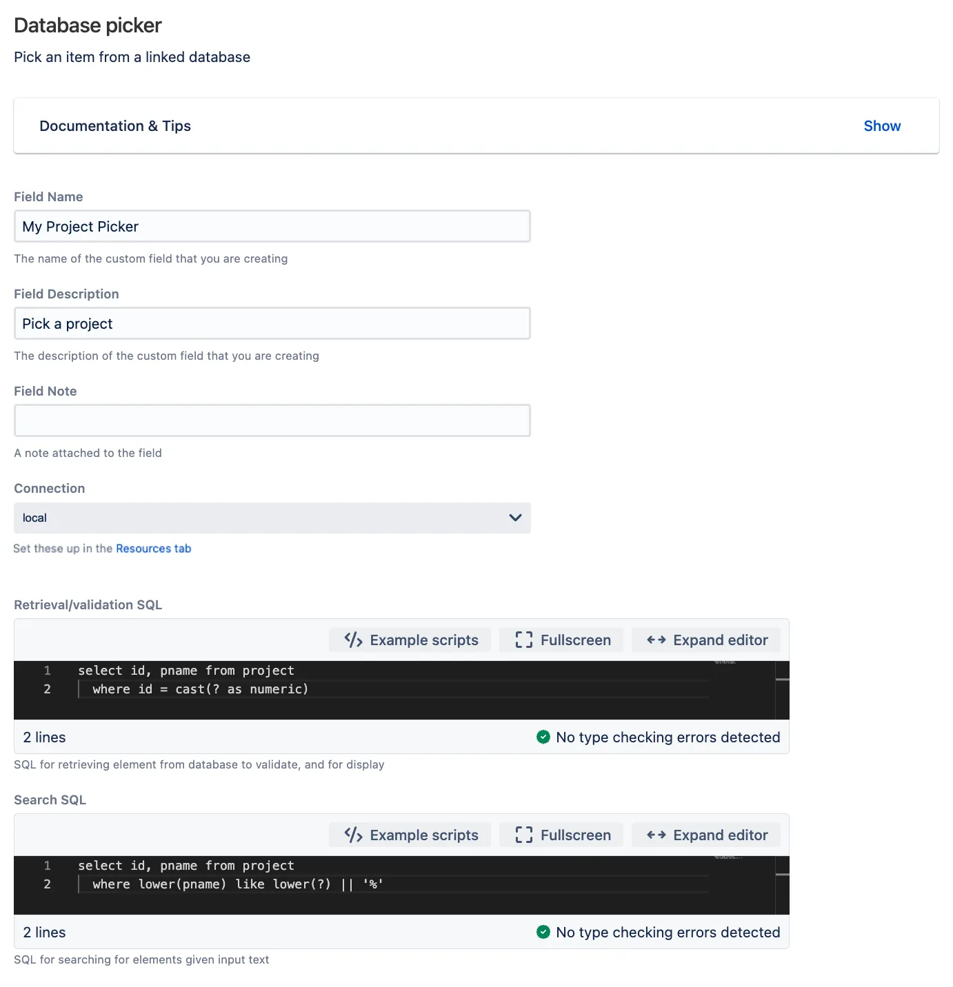 Image showing filled in fields for this database picker