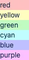 Examples of built-in pastel background colors available by name.