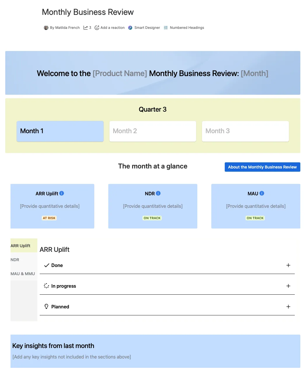 Published monthly business review template