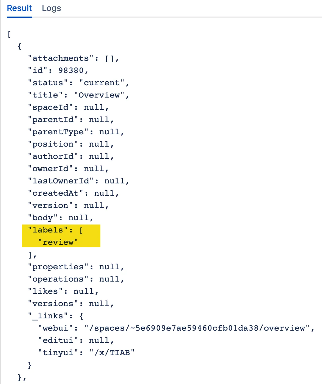 The lable highlighted in the search results.